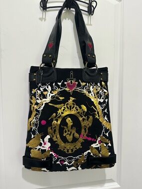 Snow White Disney Couture By loop Black Canvas Tote with Leather Straps